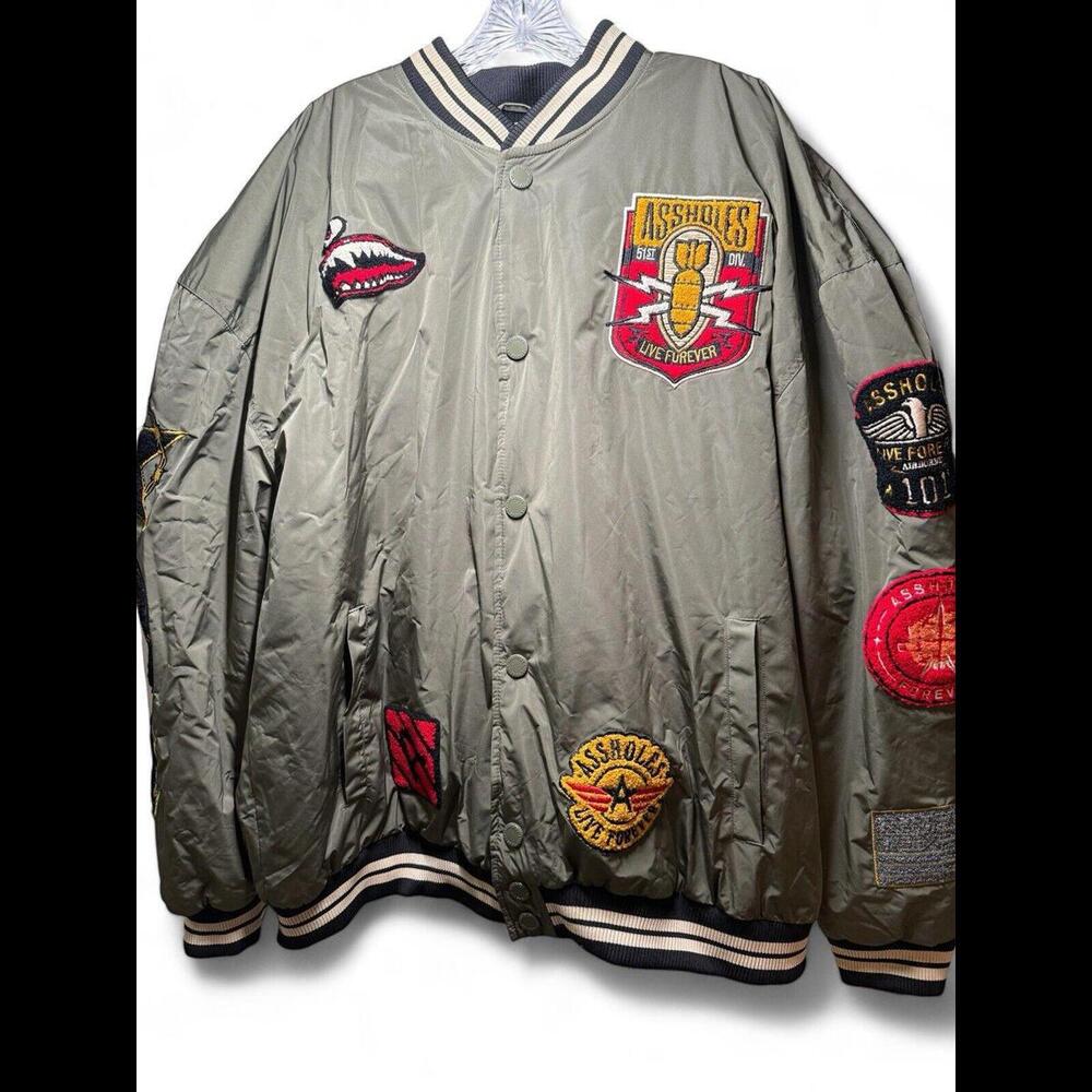 A$$holes Live Forever Bomber Military Style Men’s Jacket Green Size 2XL